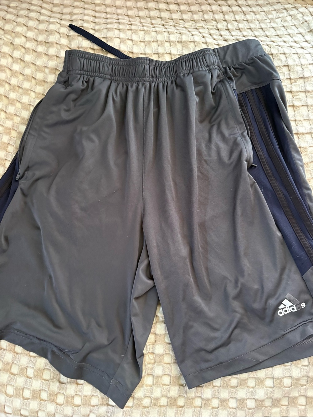 adidas Men's Dark Gray Athletic Shorts with Navy Side Panels